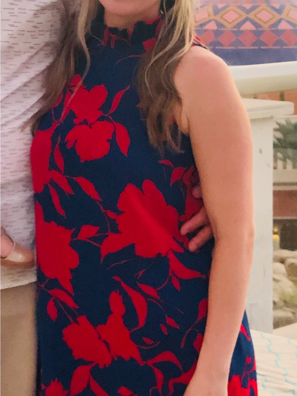 Gibson Navy Dress with Red Floral Print
